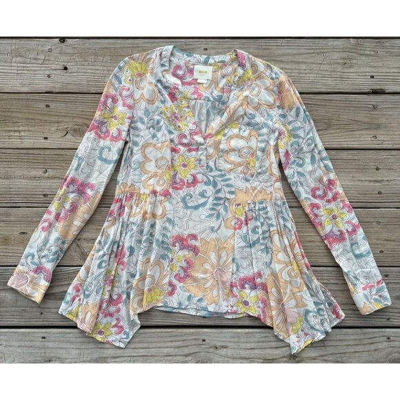 Maeve Anthropologie Laiken Floral V-Neck Blouse Top Women Size 2 Long Sleeve - Picture 1 of 7
